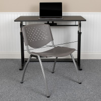 Flash Furniture RUT-F01A-GY-GG HERCULES Series 880 lb. Capacity Gray Plastic Stack Chair with Titanium Gray Powder Coated Frame
